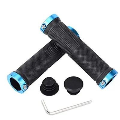 Picture of Mountain Bike Handlebar Grips Anti-Slip Rubber Bicycle Grips with Double Aluminum Alloy Lock for BMX Mountain Road Urban Foldable Bike