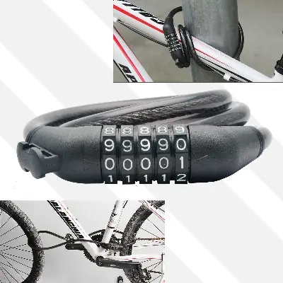 Picture of Cycling Security 5 Digit Combination Password Bike or Bicycle Cable Chain Lock-Black