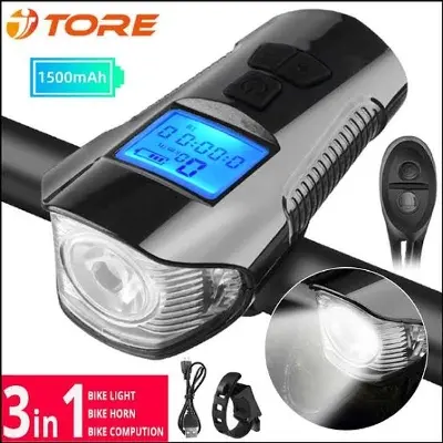 Picture of 3 in 1 Bicycle front light with horn with meter for bicycle