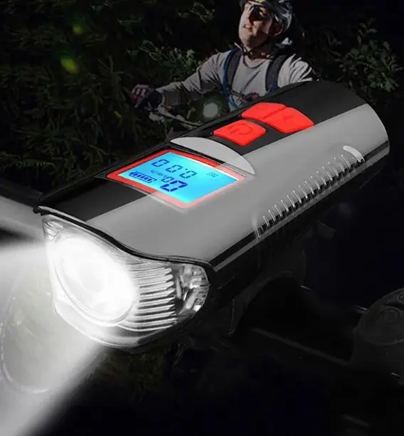 Picture of 3 in 1 Bicycle front light with horn with meter for bicycle