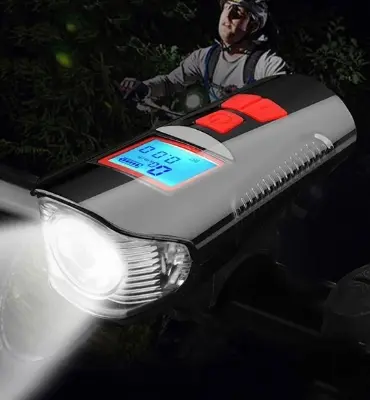 Picture of 3 in 1 Bicycle front light with horn with meter for bicycle