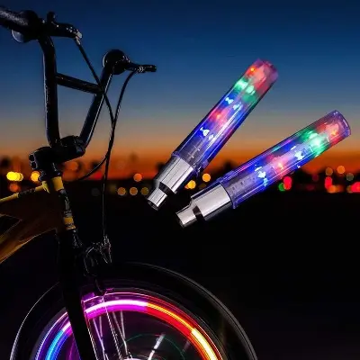 Picture of 2pcs bicycle 5led waterproof bike rim lights for wheel tire valve spoke colorful switch valve light