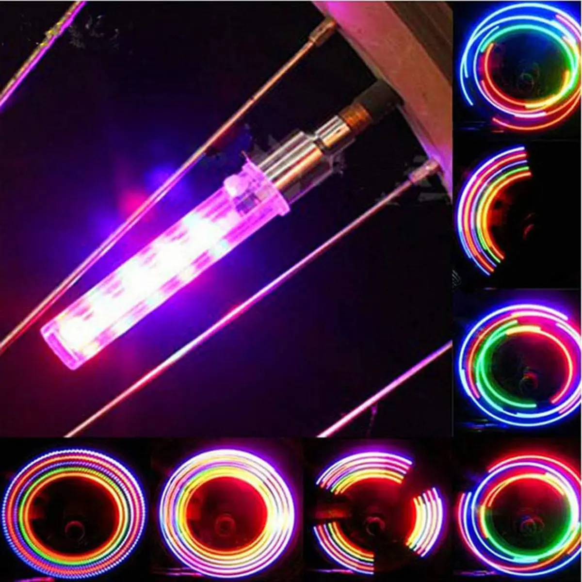 Picture of 2pcs bicycle 5led waterproof bike rim lights for wheel tire valve spoke colorful switch valve light