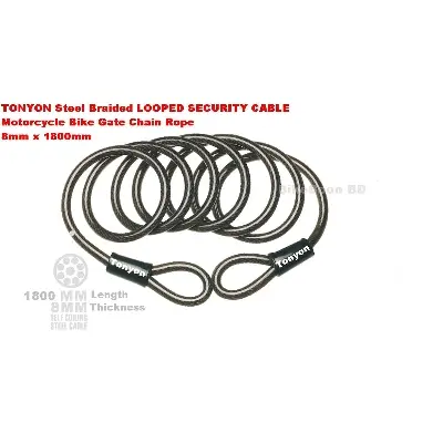 Picture of TONYON Steel Braided LOOPED SECURITY CABLE Motorcycle Bike Gate Chain Rope 8mm x 1800mm