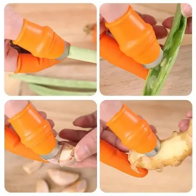 Picture of Silicone Vegetable And Fruits Thumb Cutter Finger cutter 5 in 1 - Orange