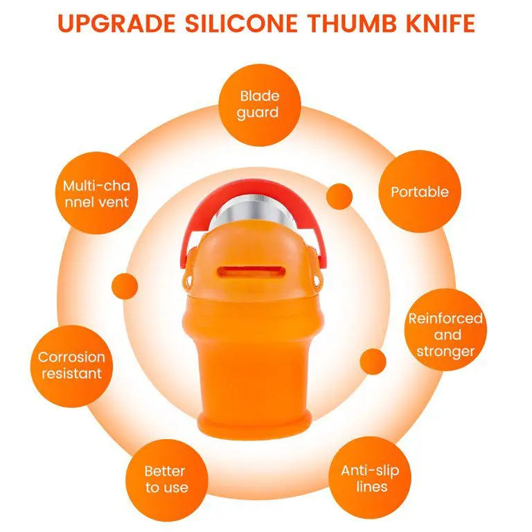 Picture of Silicone Vegetable And Fruits Thumb Cutter Finger cutter 5 in 1 - Orange