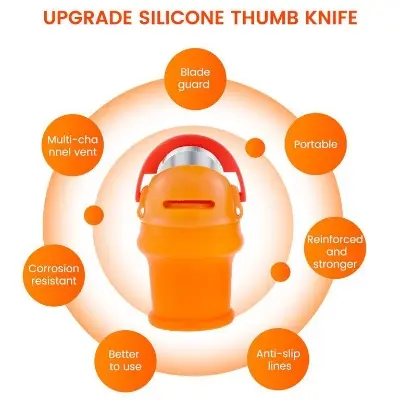 Picture of Silicone Vegetable And Fruits Thumb Cutter Finger cutter 5 in 1 - Orange