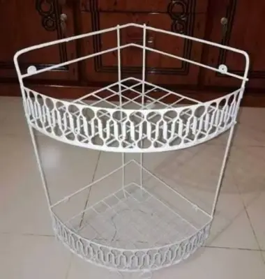 Picture of 2 layer corner and wall hanging kitchen organizer and pots rack - White