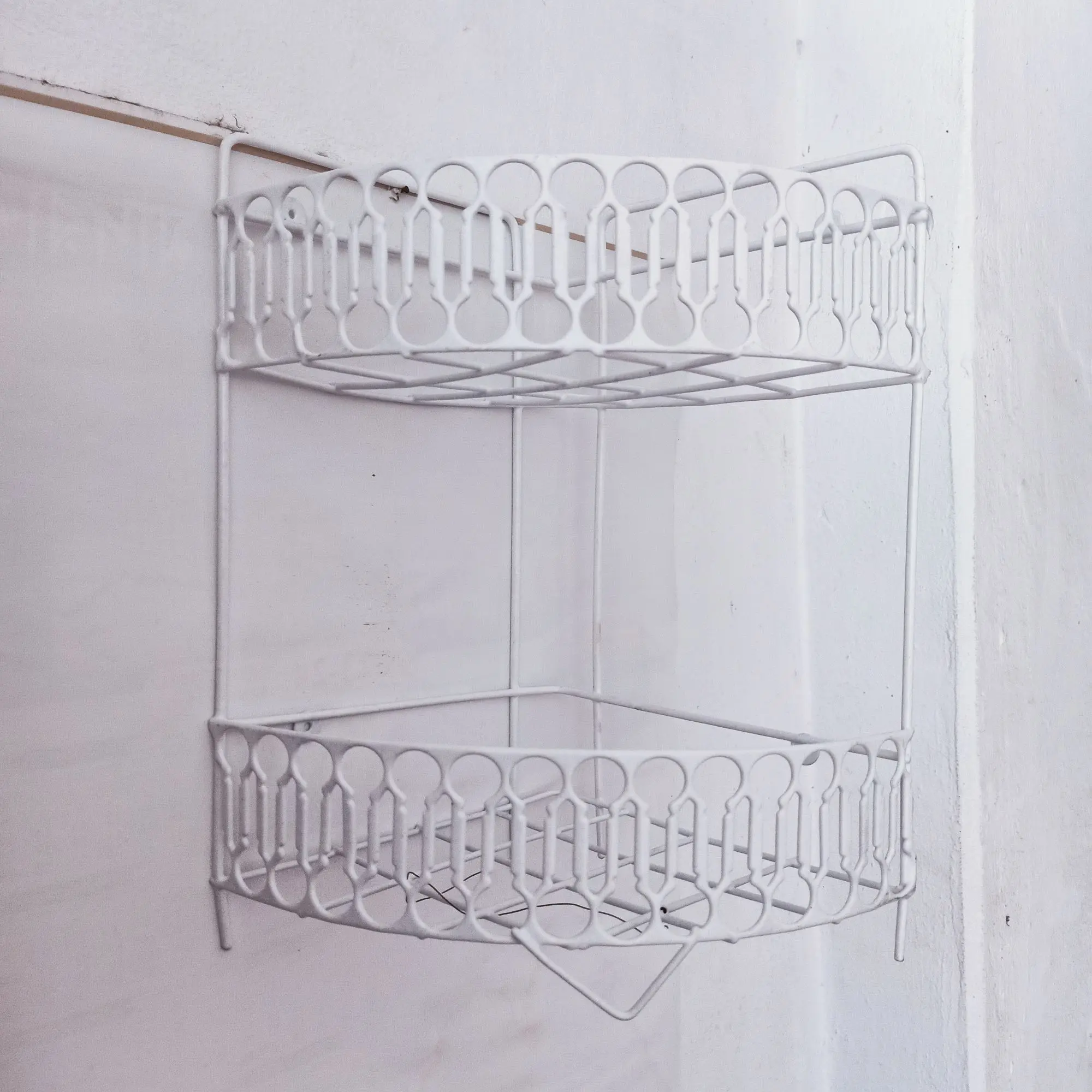 Picture of 2 layer corner and wall hanging kitchen organizer and pots rack - White