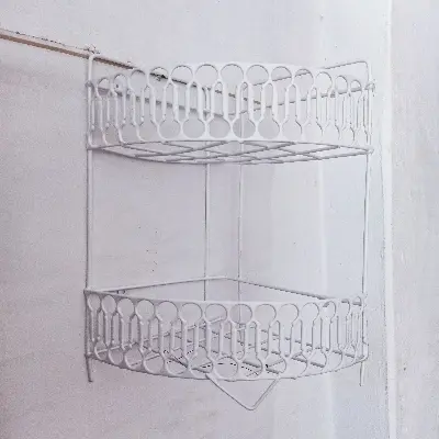 Picture of 2 layer corner and wall hanging kitchen organizer and pots rack - White