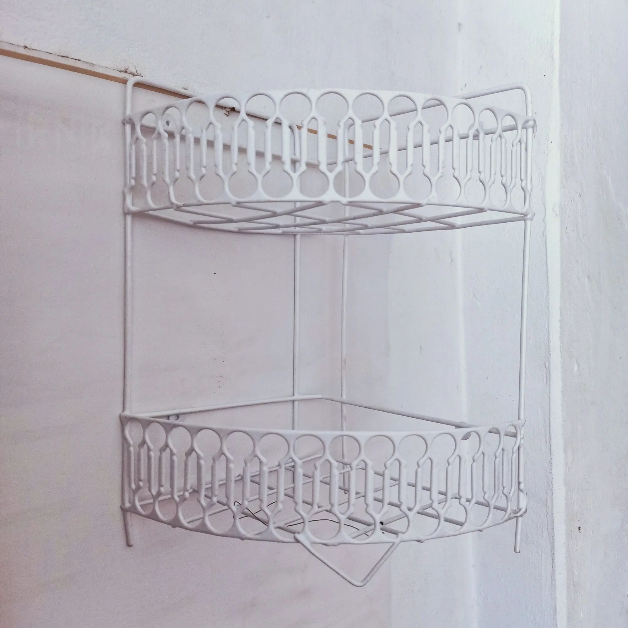 Picture of 2 layer corner and wall hanging kitchen organizer and pots rack - White