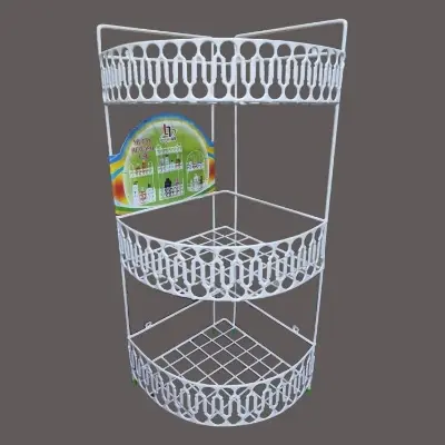 Picture of 3 layer corner and wall hanging kitchen organizer and pots rack - White