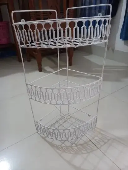 Picture of 3 layer corner and wall hanging kitchen organizer and pots rack - White