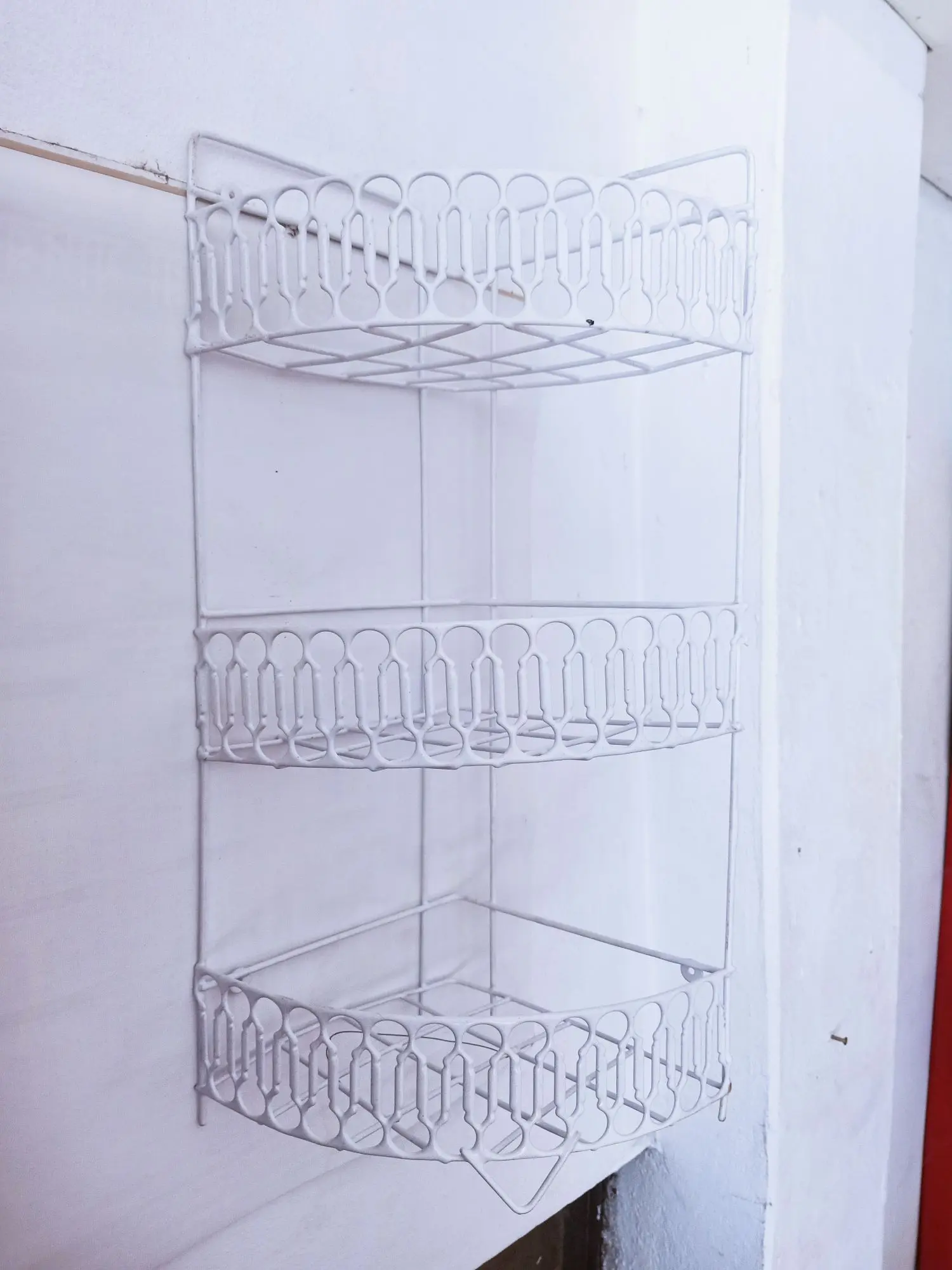 Picture of 3 layer corner and wall hanging kitchen organizer and pots rack - White