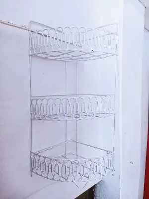 Picture of 3 layer corner and wall hanging kitchen organizer and pots rack - White