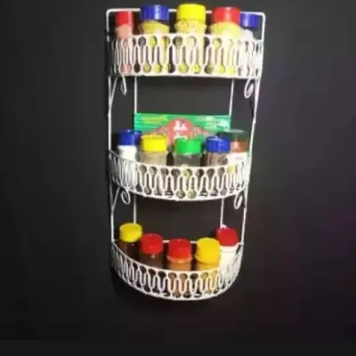 Picture of 3 Step 'D' shaped wall hanging rack for kitchen - kitchen rack - White