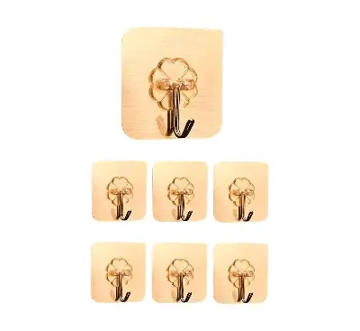 Picture of Wishbone Golden / Silver Self Adhesive Hooks No Drilling Wall Hooks Bathroom Hooks Kitchen Hooks Waterproof / 6 cm X 6 cm Heavy Duty Sticky Hooks for Hanging 10KG(Max) (6 PCS) - Gold