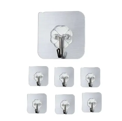 Picture of Wishbone Golden / Silver Self Adhesive Hooks No Drilling Wall Hooks Bathroom Hooks Kitchen Hooks Waterproof / 6 cm X 6 cm Heavy Duty Sticky Hooks for Hanging 10KG(Max) (6 PCS) - Gold