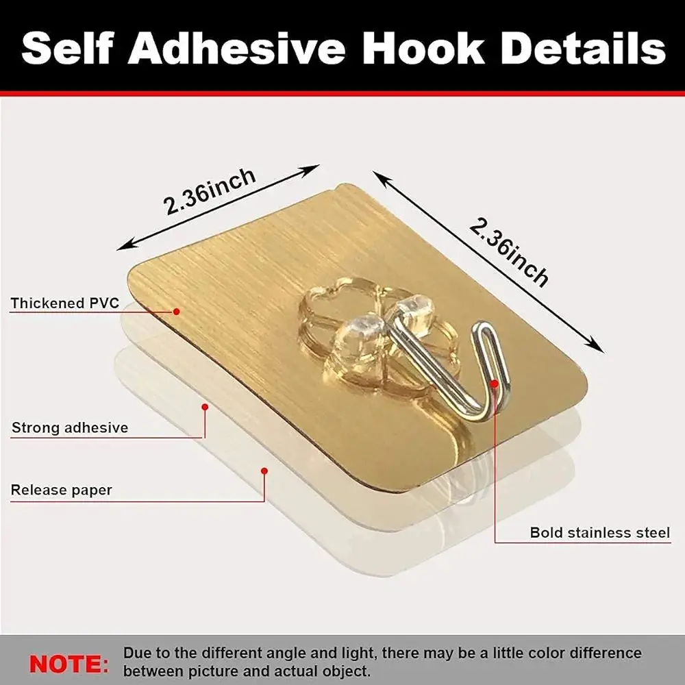 Picture of Wishbone Golden / Silver Self Adhesive Hooks No Drilling Wall Hooks Bathroom Hooks Kitchen Hooks Waterproof / 6 cm X 6 cm Heavy Duty Sticky Hooks for Hanging 10KG(Max) (6 PCS) - Gold