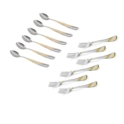Picture of 12 Pcs Stainless Steel Tea Spoon & Fork Set - Silver