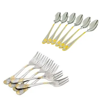Picture of 12 Pcs Stainless Steel Tea Spoon & Fork Set - Silver