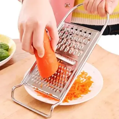 Picture of 3 in 1 Stainless Steel Vegetable Grater Silver hand greater for cheese potato Fruit Multifunctional Vegetable Cutter - Silver