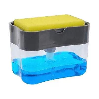 Picture of Liquid Soap Dispenser Soap Pump Sponge Caddy Holder Creative Hand Press Kitchen Dish Soap Dispenser with Washing Sponge - White