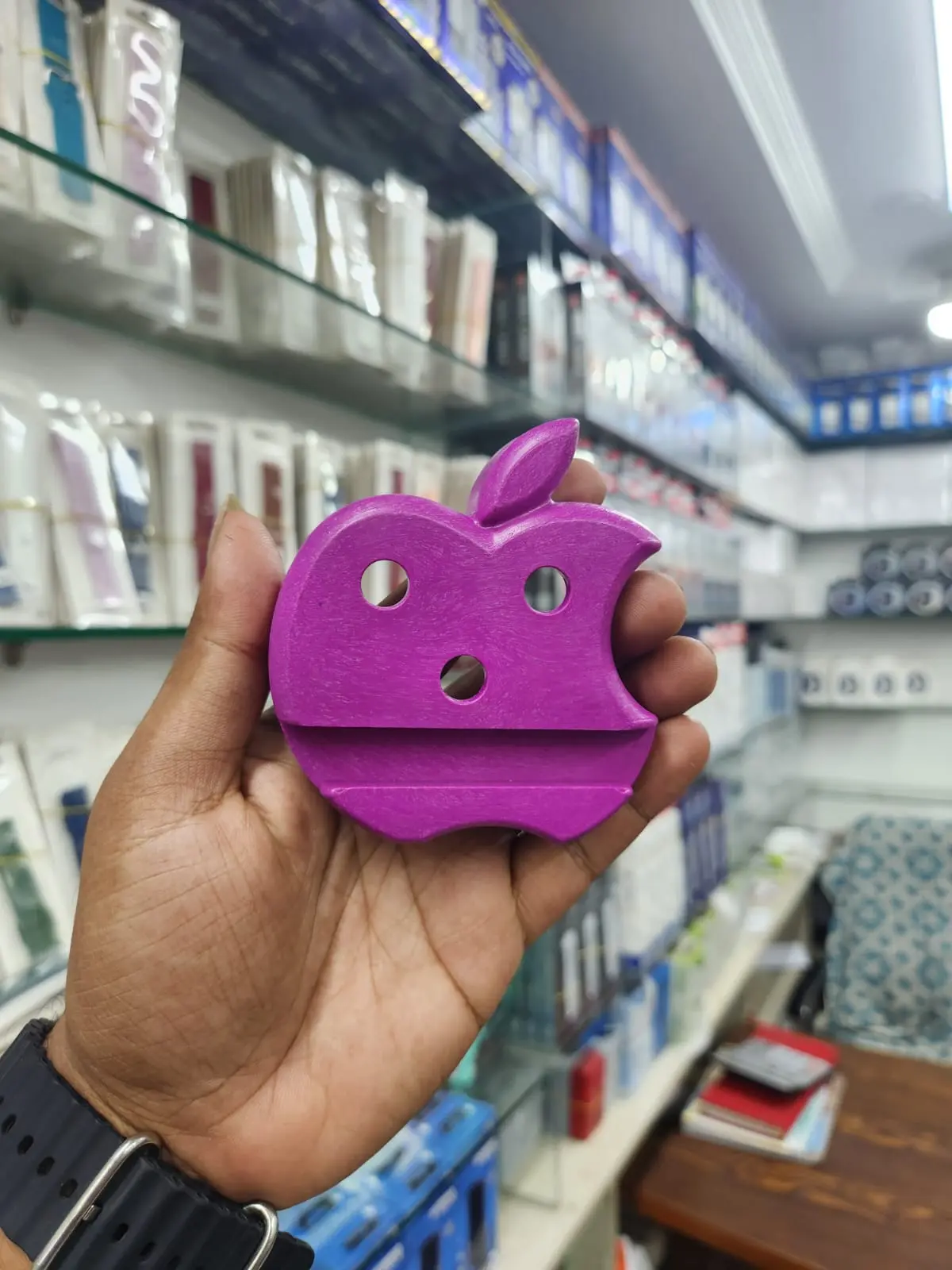 Picture of Plastic Multicolor Apple Shape Mobile Holder With Pen Holder, Mount Type