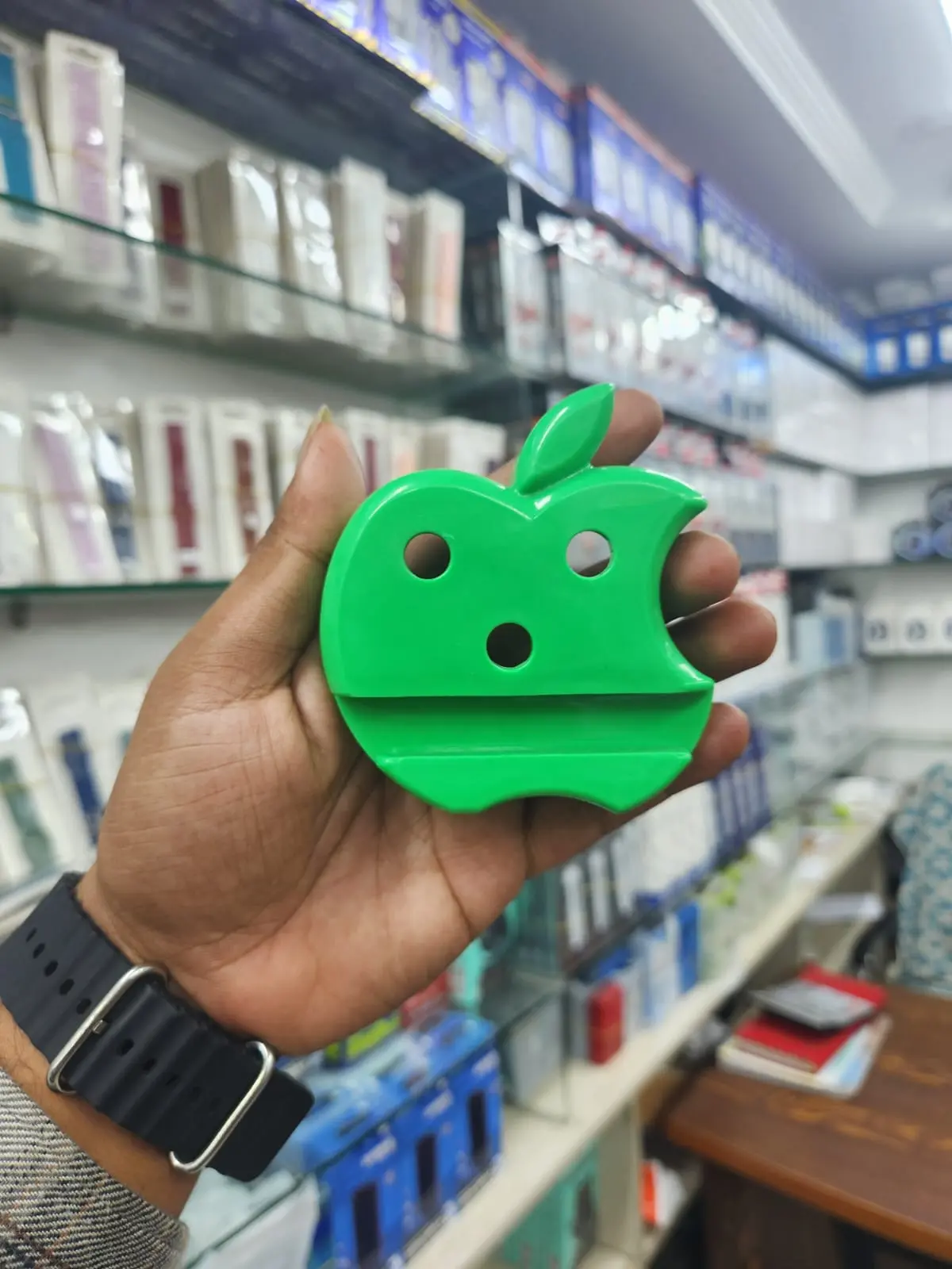 Picture of Plastic Multicolor Apple Shape Mobile Holder With Pen Holder, Mount Type