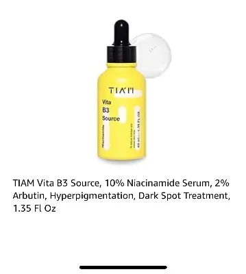 Picture of TIAM Vita B3 Source, 1.35 fl oz, 10% Niacinamide Glow Serum with 2% Arbutin for Even Skin Tone and Dark Spot Care, Vegan Korean Skin Care