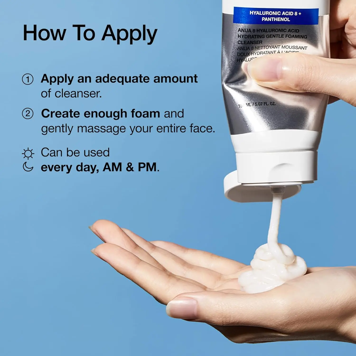 Picture of ANUA Hydrating Gentle Foaming Cleanser, Hyaluronic Acid, Glycerin, Zinc, Panthenol, Korean Face Wash for Dry Skin, for Double Cleansing, Korean Skincare (150ml/5.07fl oz.)