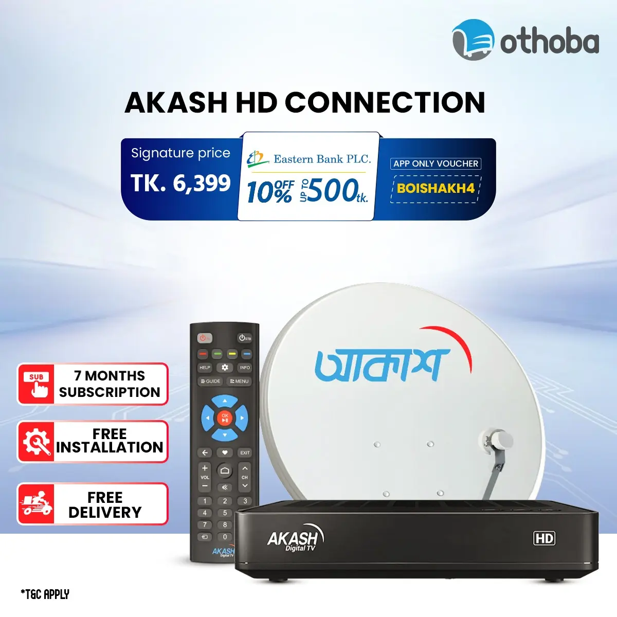 Picture of AKASH HD Connection with 6 Months Package + 1 Months Free (Total 7 Months Subscription) – Free Installation & Delivery – 60+ HD Channels