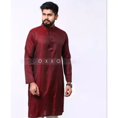 Picture of Eid special royel blue solid colour fasionable  cotton semilong panjabi for men