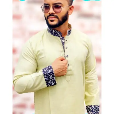 Picture of Kabli style eid special solid colour semilong fasionable cotton panjabi