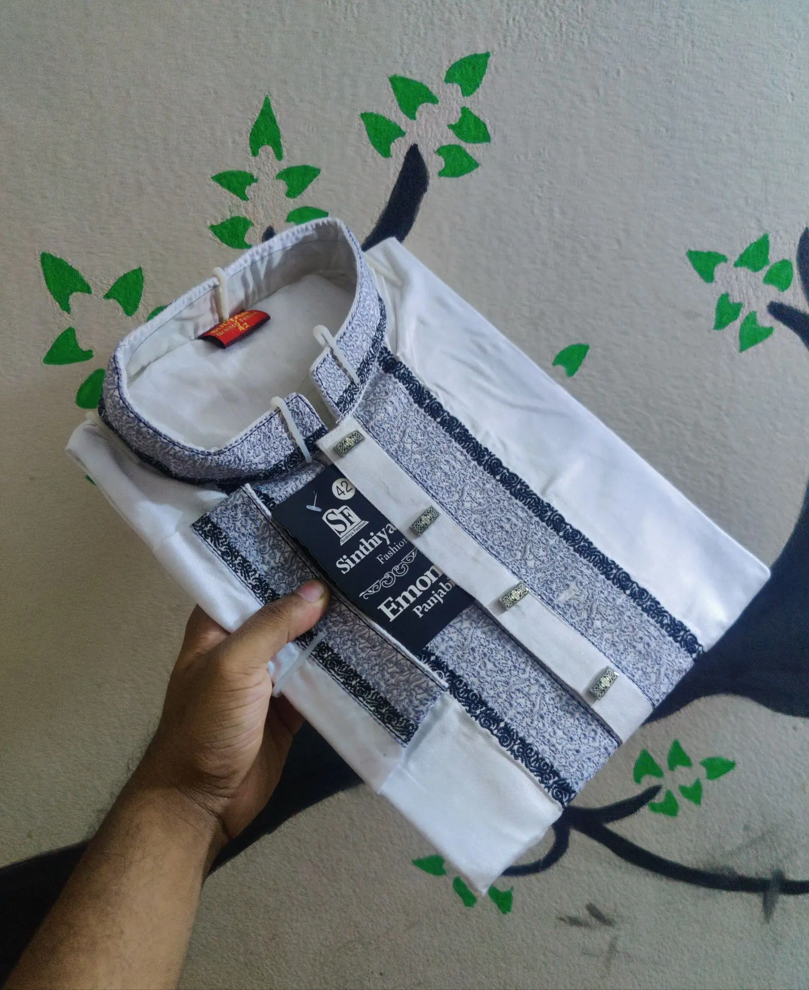 Picture of Semilong fasionable ambrodary work kurtas fon Men