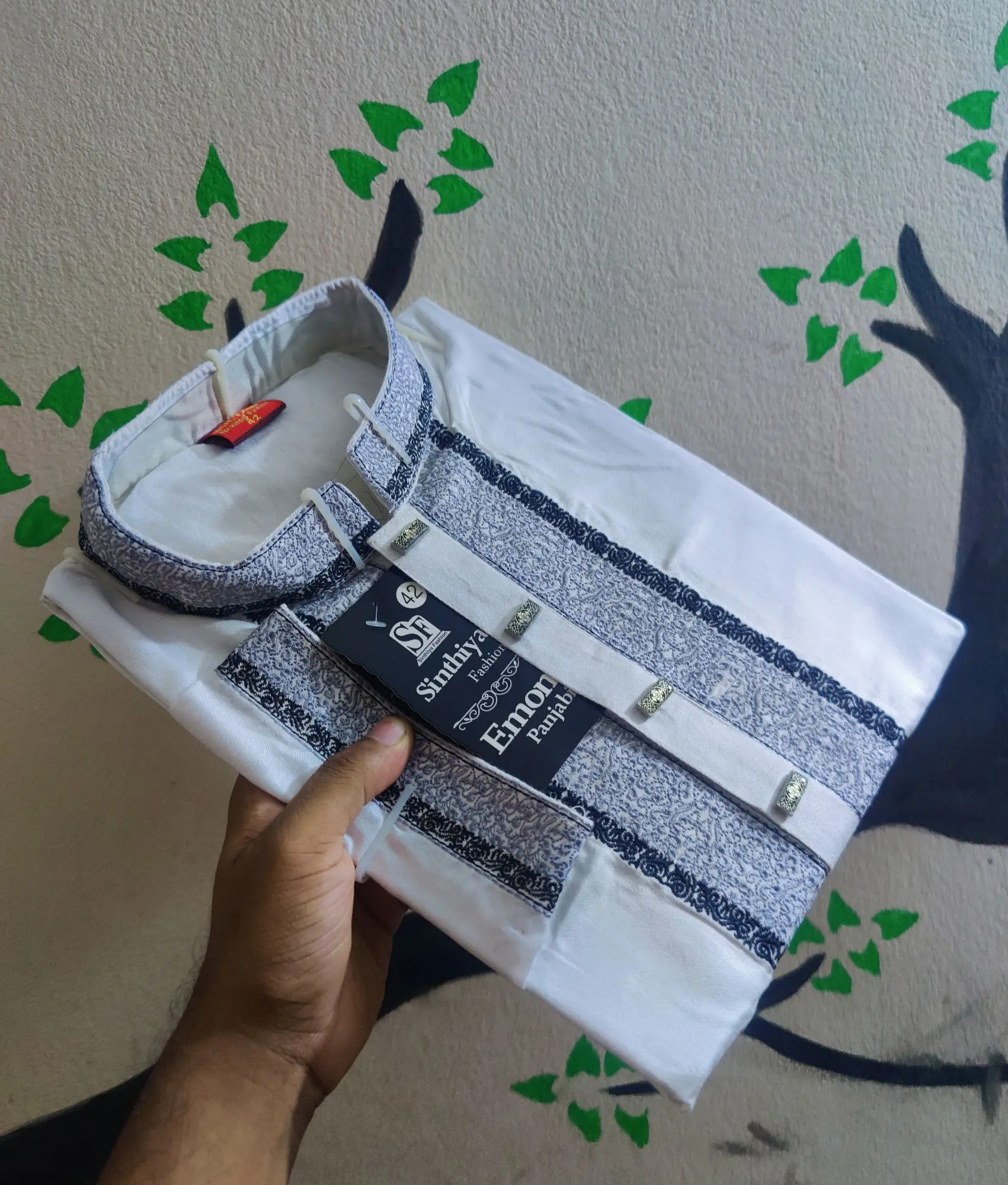 Picture of Semilong fasionable ambrodary work kurtas fon Men