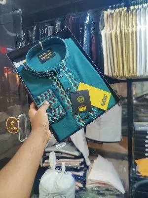 Picture of Eid spicial 2026 Semilong fasionable cotton panjabi exclusive eid special panjabi for men online ambrodari work panjabi