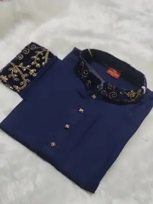 Picture of hand contrast mens 2024 eid spicial semilong panjabi mens fasionable panjabi new panjabi for men - panjabi