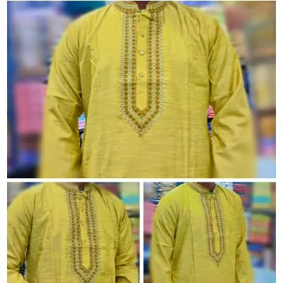 Picture of Mens new premium Gray colour Indian sultan febric semilong fashionable Eid special solid colour punjabi