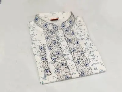 Picture of Eid ul fitor 2023 special White colour full body ambrodary work pure cotton febric semilong fashionable panjabi