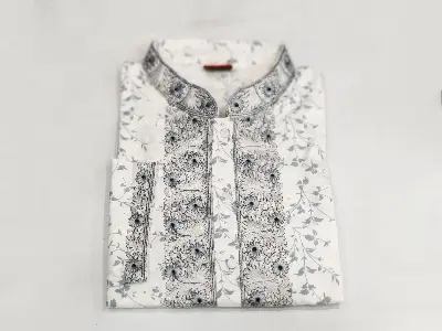 Picture of Eid ul fitor 2023 special White colour full body ambrodary work pure cotton febric semilong fashionable panjabi