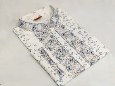 Picture of Eid ul fitor 2023 special White colour full body ambrodary work pure cotton febric semilong fashionable panjabi