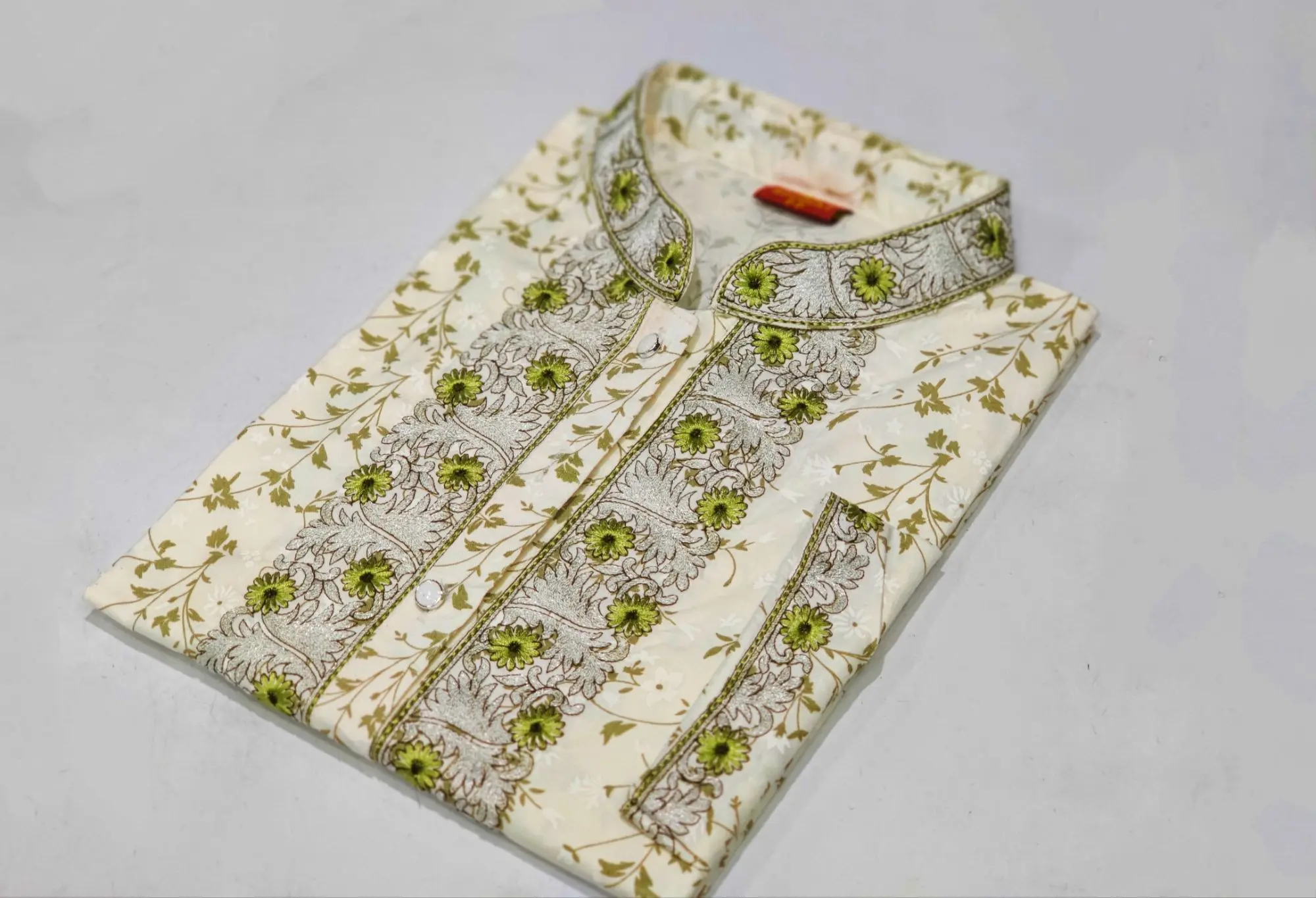 Picture of Eid ul fitor 2023 special White colour full body ambrodary work pure cotton febric semilong fashionable panjabi