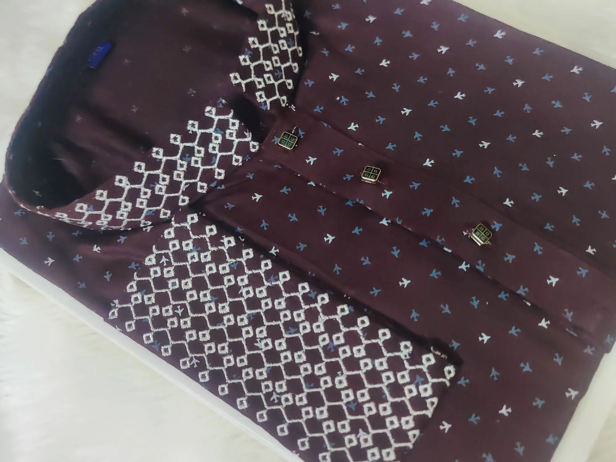 Picture of Glassy sunshine chinese printed high quality febric semi long fashionable semilong panjabi