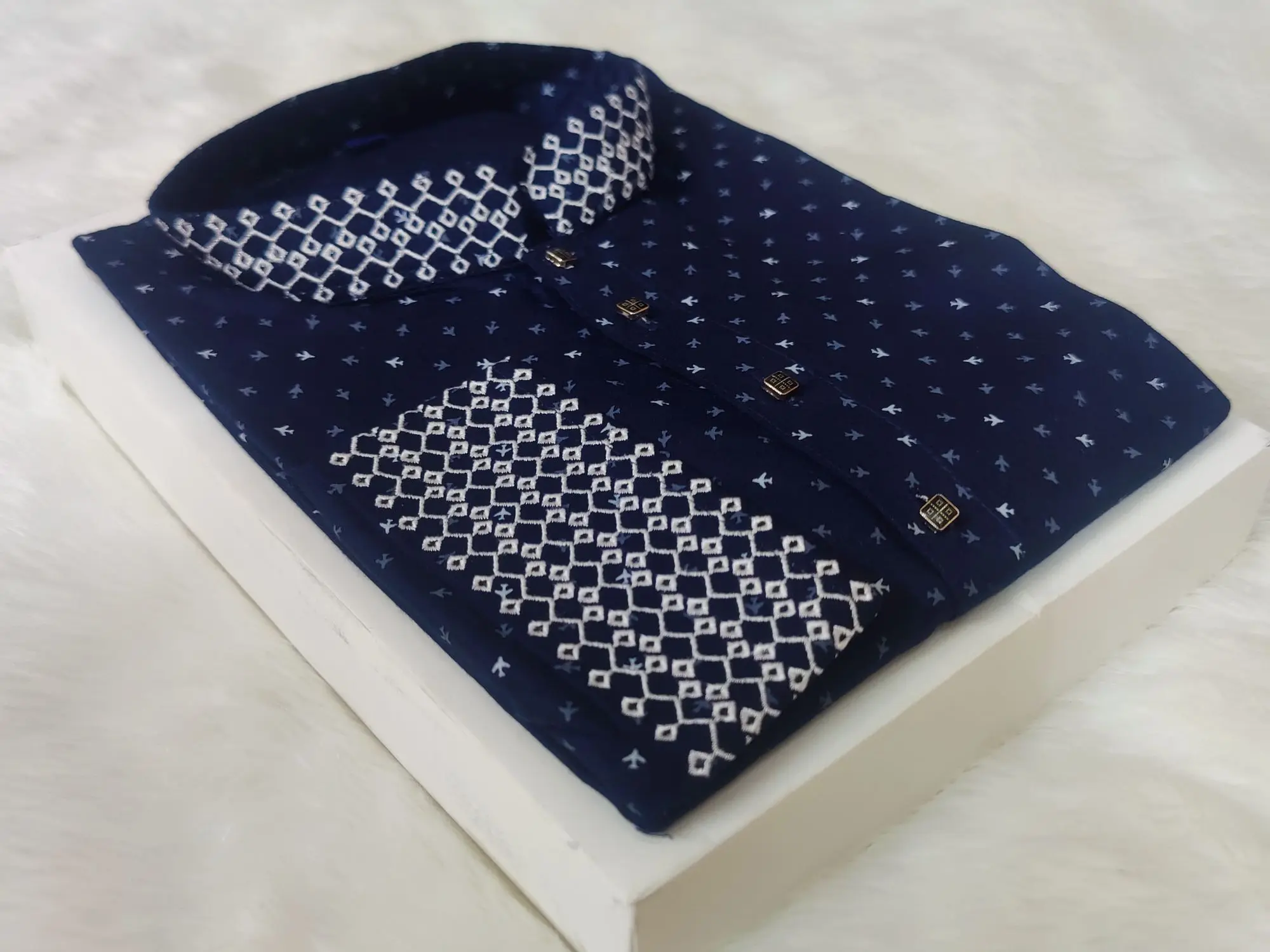 Picture of Glassy sunshine chinese printed high quality febric semi long fashionable semilong panjabi