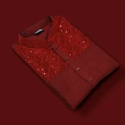 Picture of Versatile -Choice and Remark -New merun colour solid fashionable panjabi for men- Avant-garde Qualityful - Easy To care and Longive