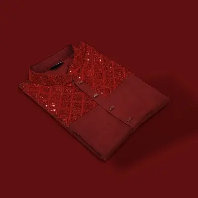 Picture of Versatile -Choice and Remark -New merun colour solid fashionable panjabi for men- Avant-garde Qualityful - Easy To care and Longive