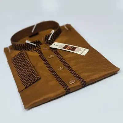 Picture of Mens white &black premium quality semilong fashionable solid colour panjabi