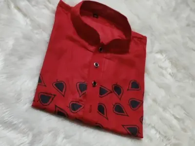 Picture of Red and khaki colours  special panjabi for mens