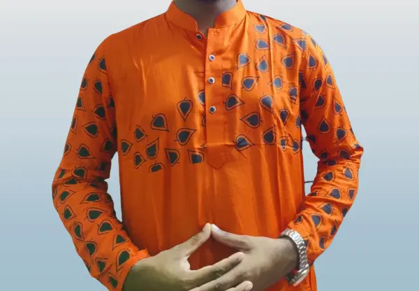 Picture of Red and khaki colours  special panjabi for mens